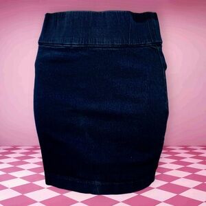 VTG Y2K Forever 21 Denim Pencil Jean Skirt Dark Blue Stretch Elastic Waist Sz S